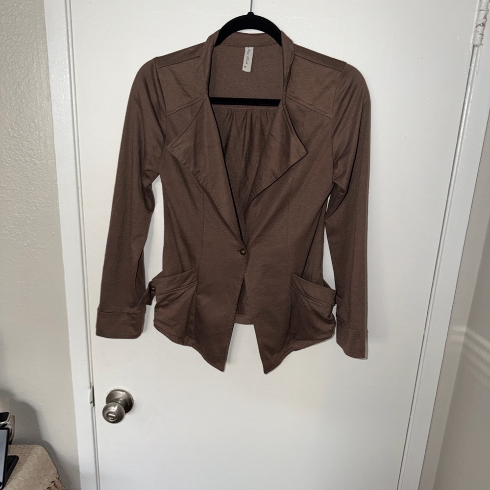 Elegant Brown Women's Knit Blazer